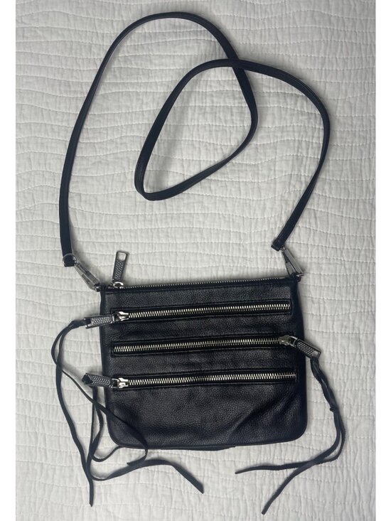 Rebecca Minkoff Handbags - Rebecca Minkoff Black Triple Zip Leather Crossbody Bag Purse Fringe